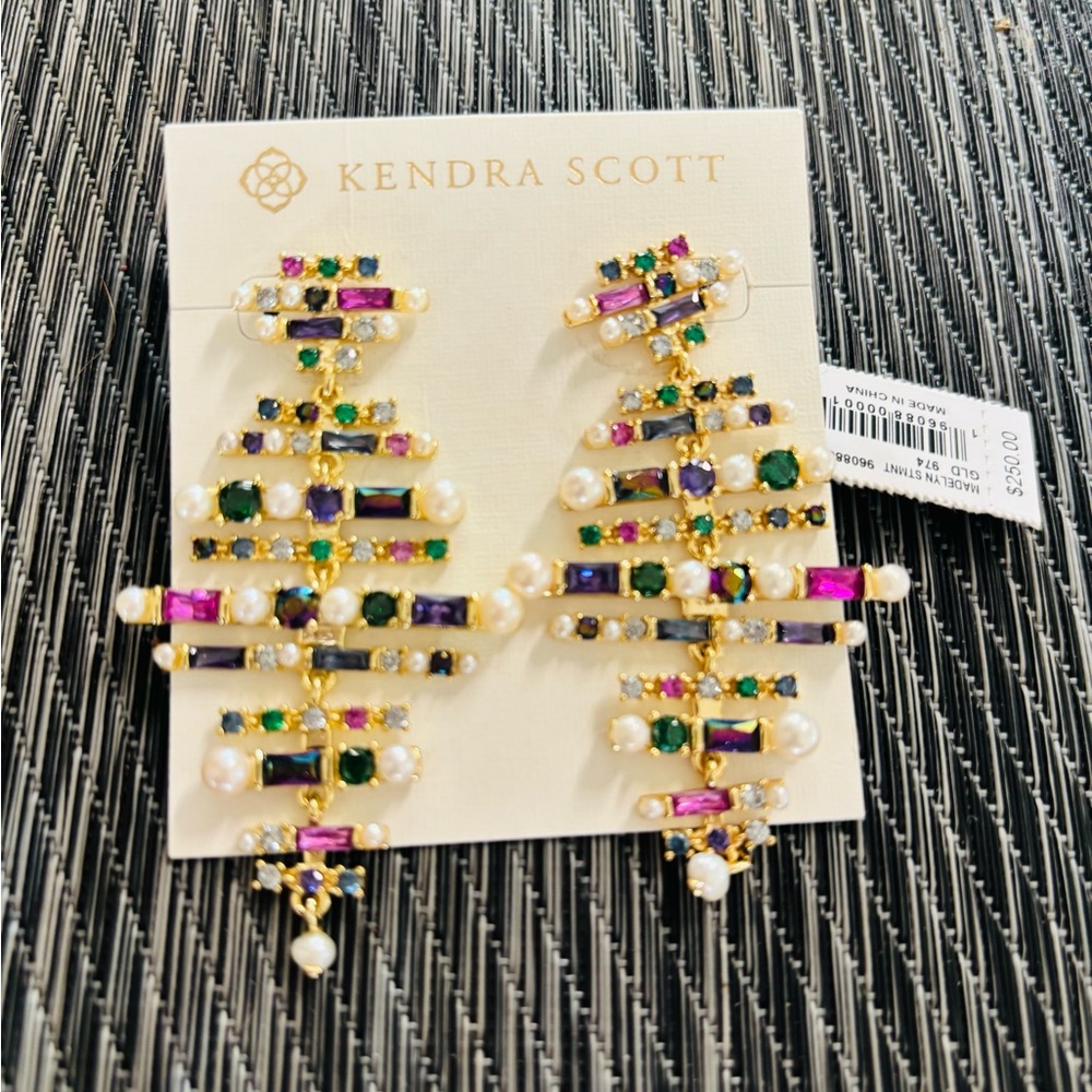 Kendra Scott Madelyn (retired) Multi Crystal  & Pearl Drop Earrings in Gold